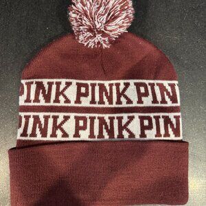 Victoria’s Secret PINK Pom Pom Beanie – Burgundy/White